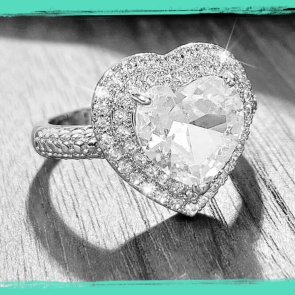 QVC Jewelry - NEW Sterling Silver Heart Double Halo 3.5 CT CZ Ring